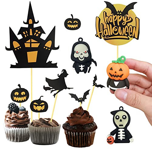 Halloween Cake Topper,Halloween Tortenaufleger,Halloween Kuchendeko mit Kürbis Spinne Bat Hexe Schloss für Halloween Dekorationen Party Favor Supplies