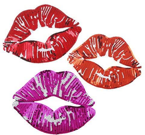 Locomo Pailletten-Kuss-Aufnäher zum Aufbügeln großer Aufnäher Lippen Mund sexy Valentinstag DIY Motiv Applique für Frauen Kleidung Jacke T Shirt Mantel Dekoration