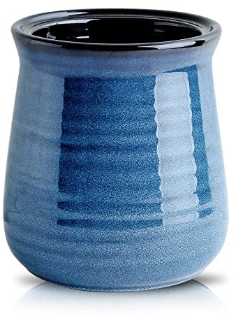 Hasense Large Utensil Holder Crock for Kitchen Counter, 7.1 Ceramic Cooking Utensil Organizer for Countertop, Farmhouse Vintage Utensil Caddy for Spatula Spoon, Rustic Home Table Decor, Blue