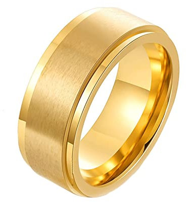 Daesar Edelstahl Ringe Herren mit Gravur, Männer Ring Personalisiert Matt 8MM Spinner Ring Bandring Partnerringe Freundschaftsringe Gold Große 57 (18.1)