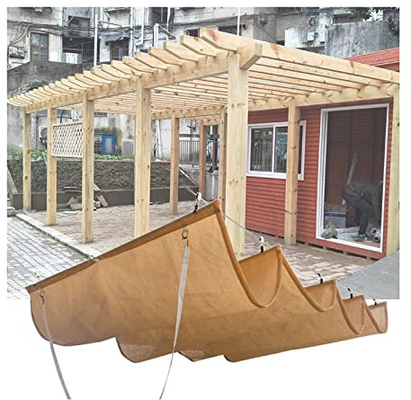 Pergola with retractable roof,Retractable Pergola Shade Net Canopy, Outdoor Slide Wave Patio Sun Shade Shelter, Hang Down U Roof Awning Cover For Backyard Deck Garde