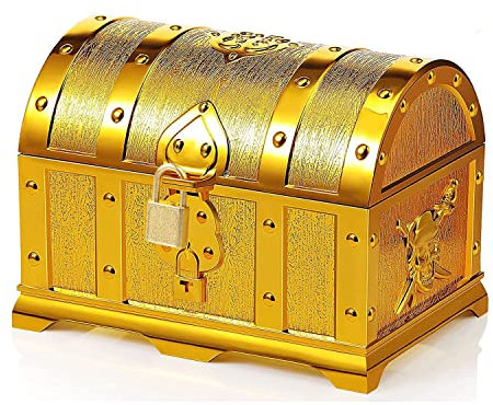 Jilskl Gold Piratenkiste, Pirat Schatztruhe, Sschatzkiste Kinder, Kleine Schatztruhe, Schatztruhe Mit Schloss, Vergoldete Piratenschatzkiste, für Geburtstagsgeschenke, Partygeschenke, Rollenspiele