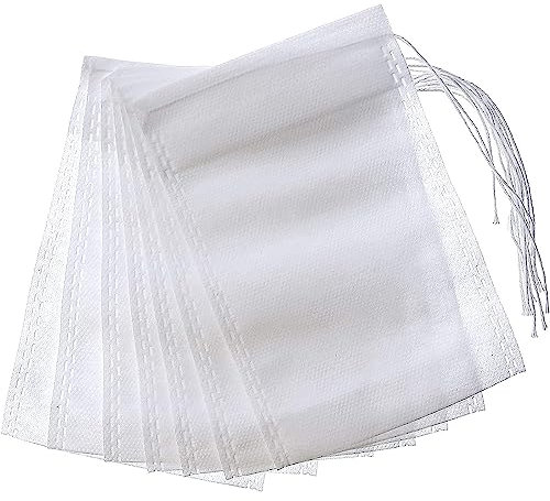 100 Pcs Cotton Muslin Drawstring Bags, Reusable Tea Bags Mesh Bags for Filtering, Isolating Tea Coffee Grounds and Herbs, 5 x 7 CM