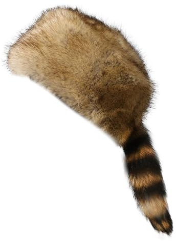 Altsuceser Coonskin Mütze im Kosaken-Stil, Kunstfell, Waschbärschwanz, rund, flache Oberseite, Boone Hut, Waschbärschwanz, Hüte für den Winter