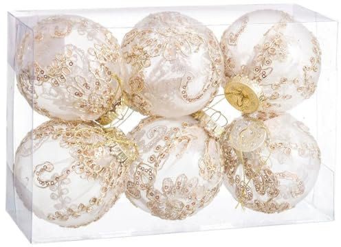 BigBuy Christmas Palline di Natale Champagne Plastica Tessuto 8 x 8 x 8 cm (6 Pezzi)