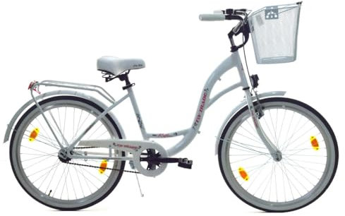 T&Y Trade 24 Zoll Kinder Mädchen City Fahrrad Mädchenfahrrad Bike Rad STVO Beleuchtung Reflex Weiß Weiss 1 Gang Rücktritt