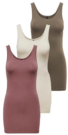 ONLY Damen Onllive Love Long Tank TOP 3er Pack Top für Frauen, Walnut/Rose Brown/Birch, M