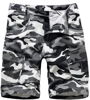BWBIKE Short Camo Cargo Shorts de Travail Décontracté pour Hommes Shorts de Sport en Plein Air Camouflage Classique Shorts de Combat en Coton avec Multi-Poches, Gris, XL
