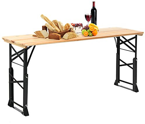 COSTWAY Bierzelttisch höhenverstellbar, klappbarer Biertisch mit Schirmloch, 168,5 cm Langer Buffettisch, Partytisch, Klapptisch für Garten, Party, Hinterhof
