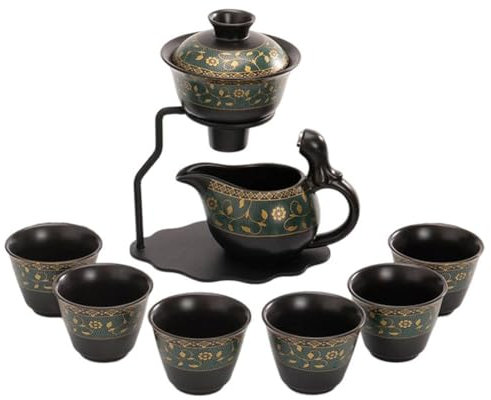 KALWEL, Service à thé automatique en céramique avec cadre en fer, théière magnétique, service à thé Kung Fu paresseux, ensemble à thé semi-automatique à usage domestique, convient pour le thé en vrac,