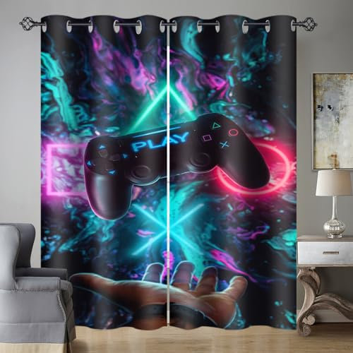 CCHIYAN game curtains, children's game curtains, with electronic game controllers, youth game room curtains (W75cm (29.5) x D166cm (65))