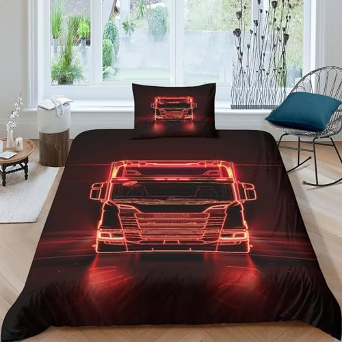 TNFHSOFT Bettbezug Bettwäsche Set Single(135x200cm) Für Teens Erwachsene, Mikrofaser Bettwäsche-Set,LKW Bettbezug Für Kinder- Und Erwachse, 3D Digitaldruck Bettwäsche Sets