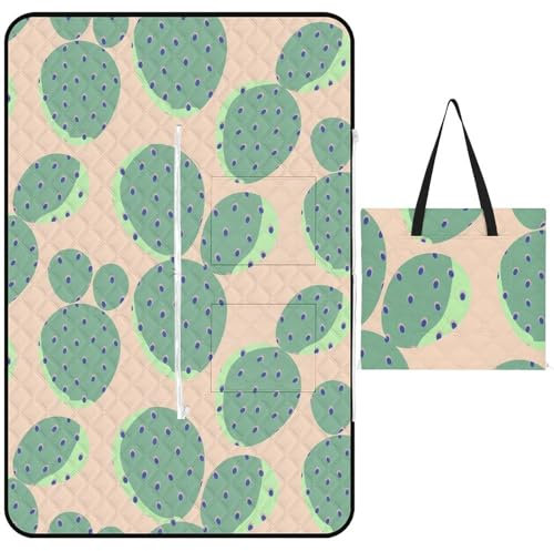 ducanll Kaktus-Picknickdecke, wasserdicht, groß, 150 x 100 cm, Pflanzen, Campingdecke, Strandmatte, sandfrei, faltbar, mit Tragegurt, Picknickzubehör