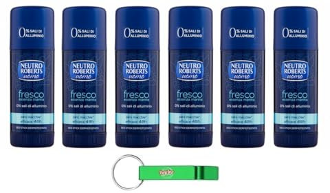 6x Neutro Roberts Deodorante Stick Uomo Fresco Meeresessenz- Deo Stick für Männer,0% Aluminiumsalze,40ml + Beni Culinari Kostenloser Schlüsselanhänger