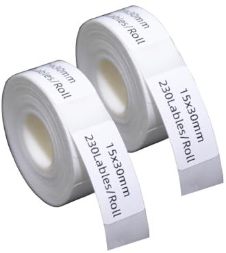 DINGYI 2 Rolls D30 Label Tape Compatible with D30 Labels White Adhesive Waterproof 15mmx30mm 230 Labels Thermal Printer Paper for Office (2, 15 * 30mm)