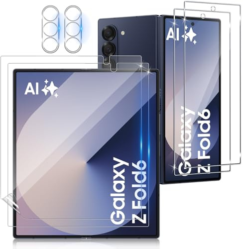 Funrae Film de protection d'écran en verre trempé pour Samsung Galaxy Z Fold 6 5G/Z Fold6 et TPU flexible Film de protection pour appareil photo [2+2+2 PCS], film HD dureté 9H protecteur d'écran