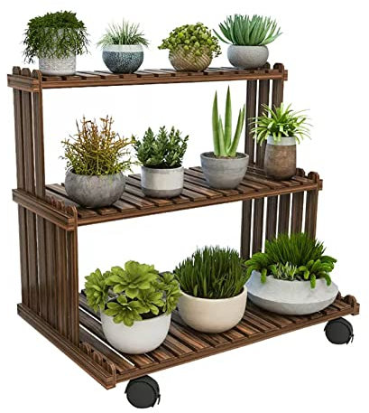 CRBUDY Pflanzenständer aus Holz mit Leiter, 3 Ebenen, Blumenregale, Blumentopfhalter für drinnen und draußen, Leiterregal für Gartenterrassenecke, mehrere Lagerregale (grün, 55 x 38 x 60)
