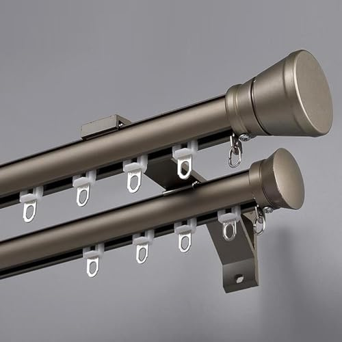 Gardinenstangen Innenlauf 2-Läufig Aus Aluminiumlegierung, 100-800Cm Gardinenstangen Mit Kappenknäufen Und Halterungen - Dekorative Fenster Für Wohnzimmer Schlafzimmer Fenster,Champagne,3.5m (11.5ft)
