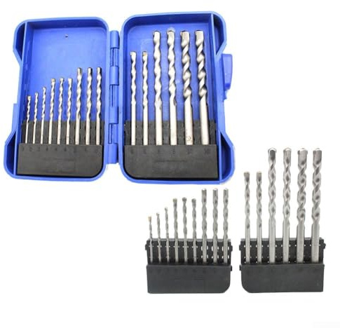 Lot de 15 forets à maçonnerie en carbure de tungstène avec tige ronde pour béton, briques, verre, carrelage