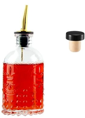 Shining Craft Bouteille de sirop simple en verre avec bec verseur en métal, étiquettes et bouchon, distributeur de sirop en verre pour sirop d'érable miel huile et sauces, SC059