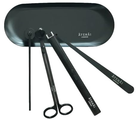 Atenai London Luxury 5 Piece Candle Care Kit | Wick Trimmer, Snuffer, Dipper, Tray, and Electric Lighter