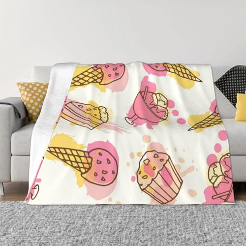 ZORIN Flanell-Fleece-Überwurfdecke, 203,3 x 152,4 cm, 3D-Druck, Aquarellfarben, Kuchen, Eis, Spritzwasser, Wärme, Decken für Zimmer, Reisen, Campingcouch