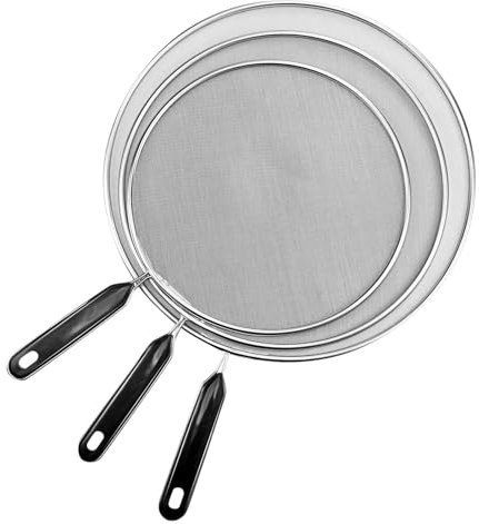 3PCS Stainless Steel Splash Screen, Frying Pan Oil Splash Screen, Frying Pan Cover Splash Screen (7.48 Inches, 11.42 Inches, 12.99 Inches), Stainless Steel Fine Mesh Cover to Prevent Hot Oil Splash