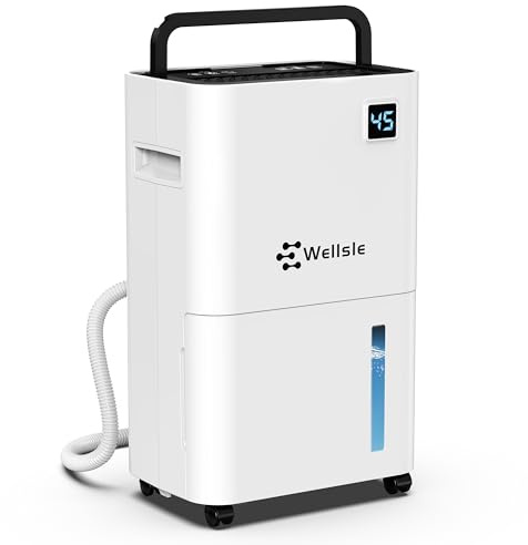 Deumidificatore Wellsle da 3500 mq, deumidificatori per casa e cantina con tubo di scarico, deumidificatore ultra silenzioso per camera da letto, controllo intelligente dell'umidità, timer 24 ore