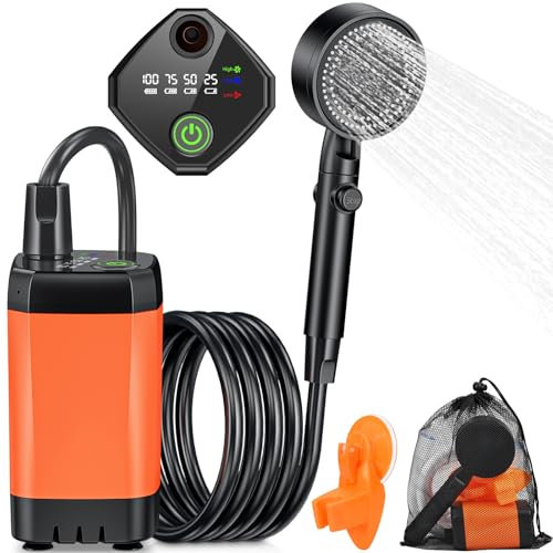 Rsaoty Ducha Portatil, 3000 mAh Ducha Portatil Camping Bateria, IPX7 Impermeable Ducha Portatil Camping con Bomba,con Alcachofa de Ducha y Manguera para Jardín, Camping, Viajes, Lavado de Coches