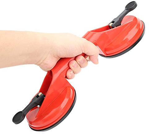 Eacam Doppelter Saugnapf, Glasabzieher aus Leichtem Kunststoff, Stabile Saugkraft, Breite Anwendungen, Rot, 4,5 Zoll Durchmesser, 132,3 Lb Saugkraft, für Glas, Türen, Dünne Platten