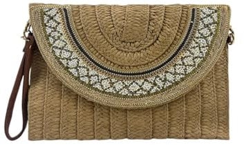 MODELISA - Bolso Sobre De Mano Y Hombro Rafia Paja Diseño Bohemio Solapa Mujer (Marrón)