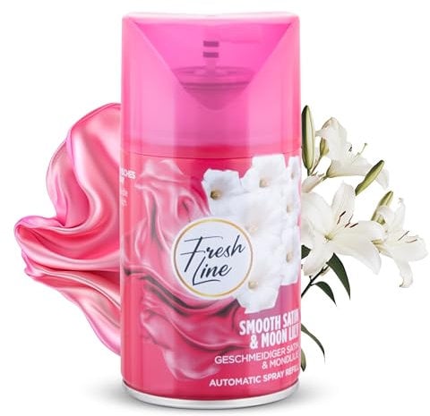 Fresh Line Lufterfrischer Set Smooth Satin & Moon Lily 3 er Pack Aromatischer Raumduft passend für alle Automatische Duftspender, Sprühgeräte, Maschinen, Erfrischendes Aroma und Duftintensität