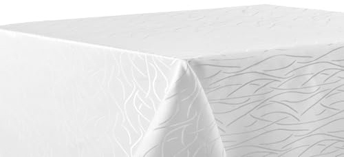 texpot Tischdecke 90 x 90 cm Weiß Streifen bügelfrei Tischtuch fleckabweisend