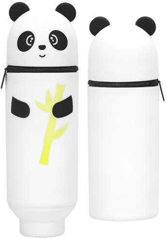 JIANTA Trousse à Crayons Kawaii, Trousse à Crayons Panda en Silicone, Trousse Pochette à Crayons et Pot à Crayons 2 en 1 pour l'École Étudiants(Panda)