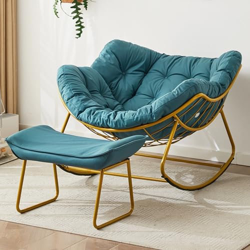 GAOBINGB Schaukelstuhl für die Terrasse im Freien, bequemer gepolsterter Schaukelstuhl, moderner Loungesessel für Veranda, Balkon, Garten, Rasen, Wohnzimmer, mit großem Kissen und Ottomane (grau)