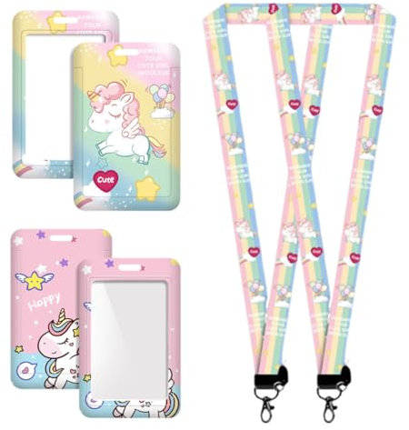 OUDQFCJ Cordino porta badge da collo, 2 pezzi, Cordino Rimovibile, porta tesserino da collo e badge holder, per Carte, Chiavi, Biglietti per ufficio, scuola