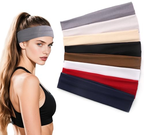 Haarband Damen, Stirnband Sport, Schweißband Stirn, Elastische Haarbänder | 8 Stück Breites Haarband, Unisex Anti-Rutsch Stirnband für Laufen, Radfahren, Yoga und Fitness