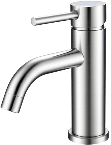 Wasserhahn Bad, Mischbatterie für Warm-und Kaltwasser, Energiesparende Waschbeckenarmatur, Einhebelmischer für Familie Badezimmer, für Waschbecken Armatur Edelstahl Gebürstet