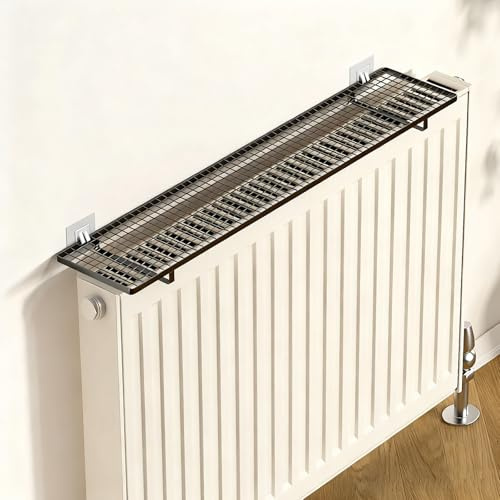 Tablette Radiateur Sans Percer, Optimisez L'espace Au-dessus de Votre Radiateur, Étagères Flottantes avec Support, Charge Maximale 28 Kg(Black,35x10x3cm)