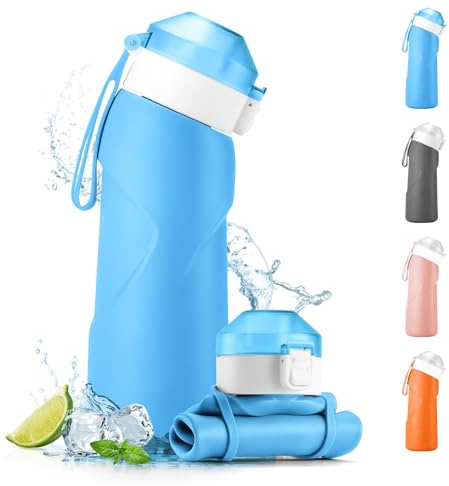 SilverChry Gourde Pliable 700ml, Gobelet Pliable silicone Sans BPA, Étanche, Compacte et Légère, Idéale pour Randonnée, Camping, Usage Quotidien, Bouteille d'eau Sport (Bleu)