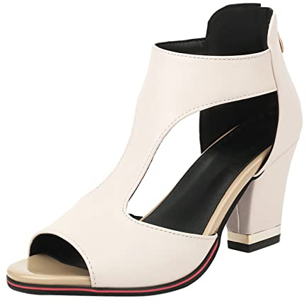 Uwdiohq Sandali Con Tacco Spesso Estivi Suola Spessa Stivali Bocca Di Pesce Cerniera Posteriore Sexy Infradito Pelo Spiaggia Donna Sandalo Nero In Blu Estive Eleganti Bassi Da Camminata 34