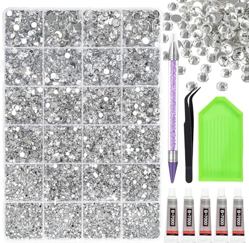 28000PCS Resin Jelly Rhinestones for Crafting, 2-6mm Flatback Gems | with 5Pcs B7000 Glues and Nail Rhinestone Picker, Bedazzling Crystals Gems Jewels for DIY Crafts