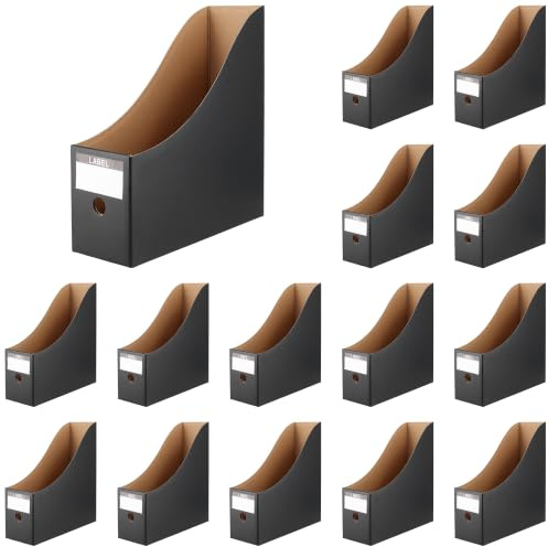 CHEUKYIU 15 Stück Stehsammler aus Kraftpapier, 26 x 9 x 27 cm, Schwarze Zeitschriftensammler für Büro und Schreibtisch