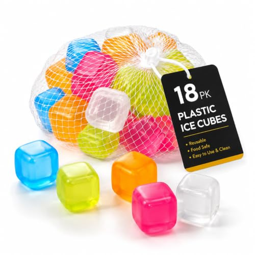 MAR Reusable Ice Cubes 18 Pack – Coloured Cubes for Drinks, BBQ & Party