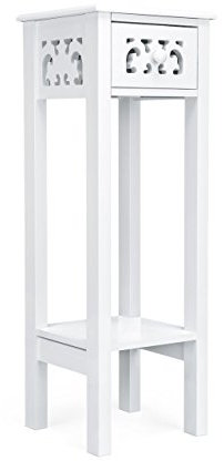 woodluv Bedside Table, Side Table, Tall Telephone Table, Drawer Storage unit, End Table, for Bedroom, Living Room - White