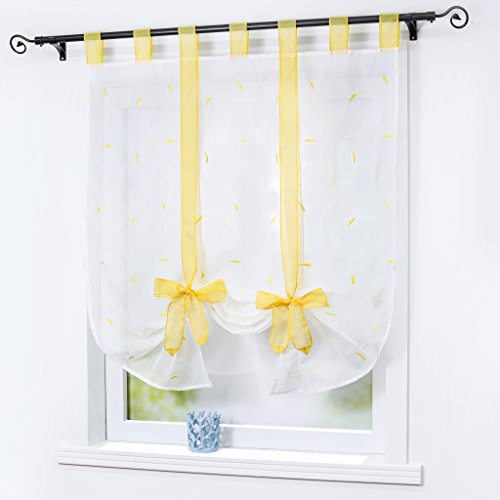 Joyswahl Raffrollo Voile transparentes Raffgardine Elena Stickereien Blätter Gardine BxH 80x140cm Gelb 1er Pack