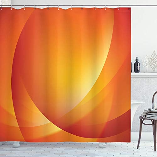 ABAKUHAUS Orange Duschvorhang, Bunte Twist Linien, Stoffliches Gewebe Badezimmerdekorationsset mit Haken, 175 x 180 cm, Orange und Gelb