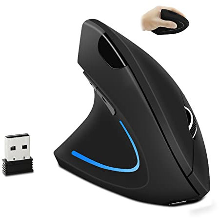 Wireless Mouse Vertical Ergonomic Left Handed Mouse, Rechargeable 2.4G Wireless Vertical Mice USB Optical Mouse, 1600 DPI, 6 Buttons Cordless Left-Handed Mice for Office PC Laptop Computer Desktop Mac