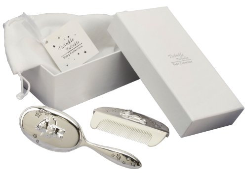 Das silberne Geschenkset Babys Kamm und Bürste - Taufgeschenk (Mit Gravur)