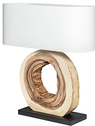 Natürliche Tischlampe ORGANIC ARTWORK 55cm Walnussholz mit Leinenschirm Tischleuchte Massivholzleuchte Wohnzimmerlampe